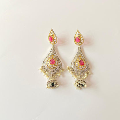 Ruby Oxidised with pearl  western Earring