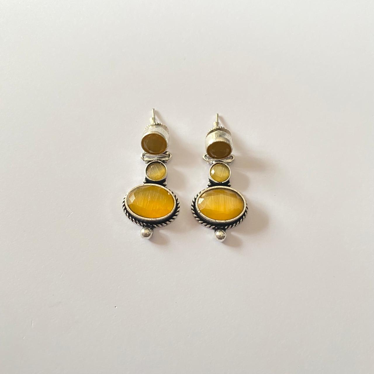 Yellow Opal Oxidised Western Earring