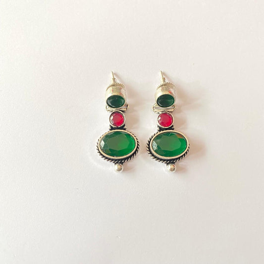 Emerald pink oxidised earring