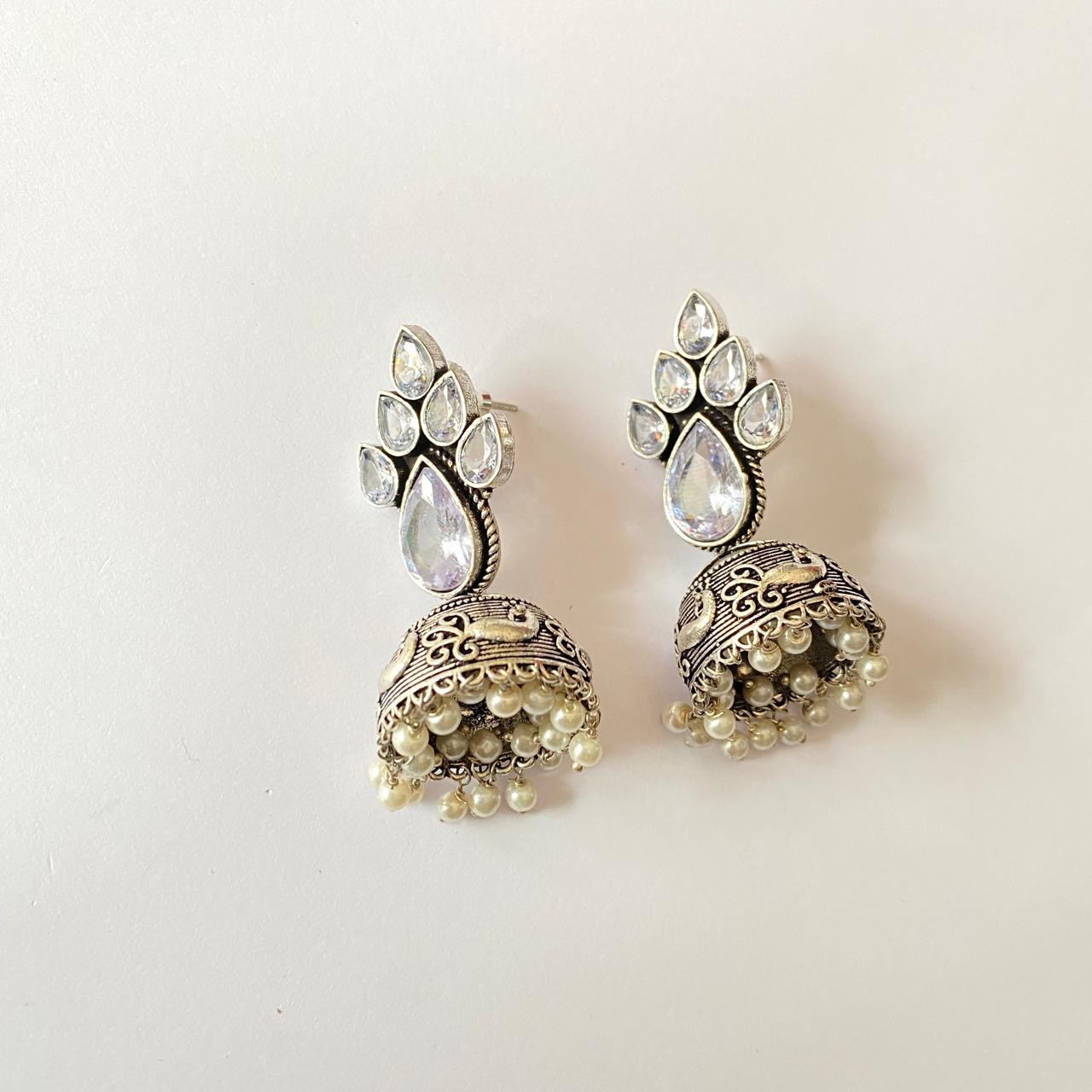 Moon stone oxidised Jhumka earring