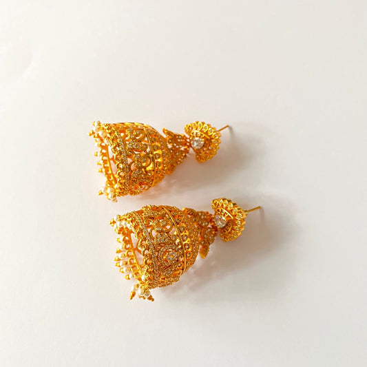 Gold Plated Diamond Jhumka Earring