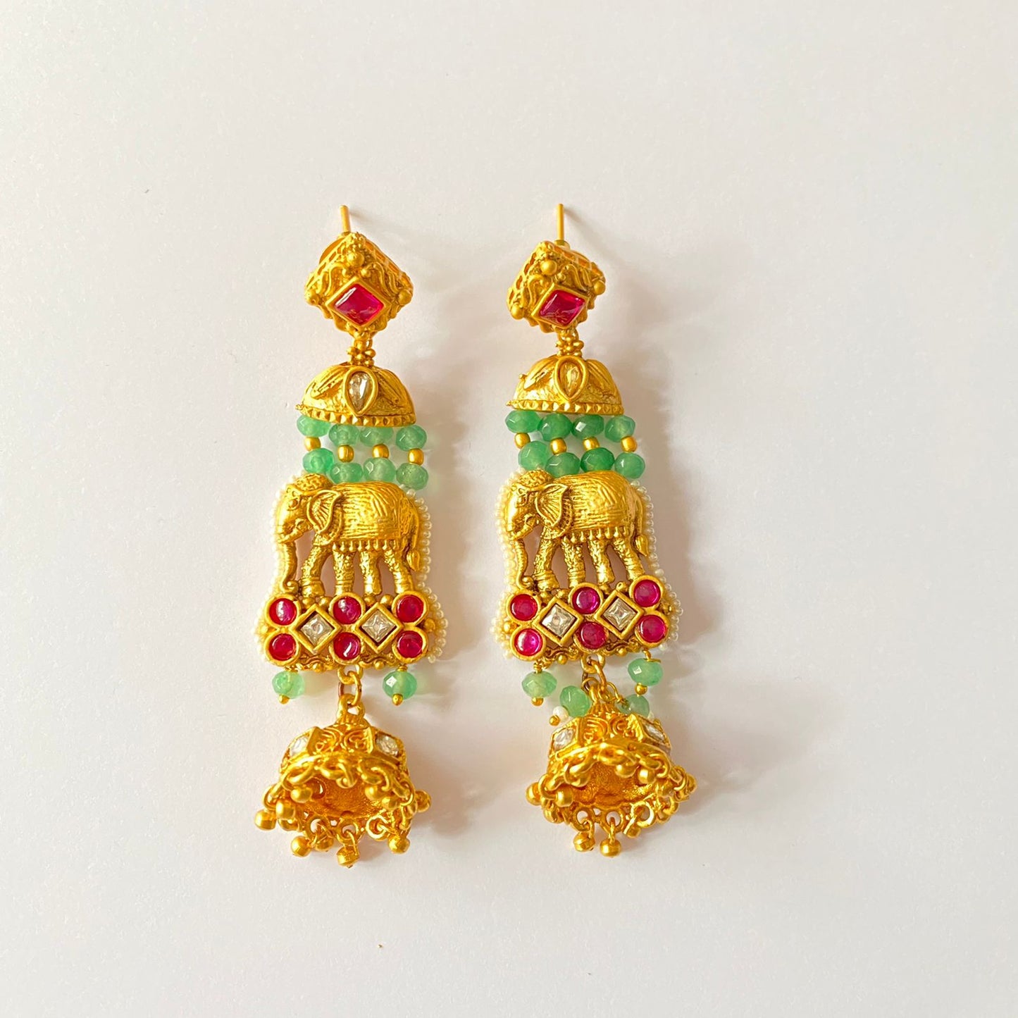 Gold Plated Elephant Design Long Earring