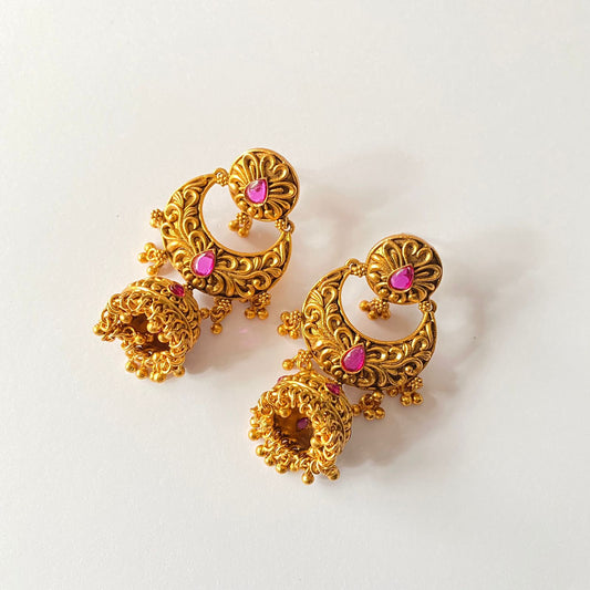 Gold Plated Ruby Jhumka Earring