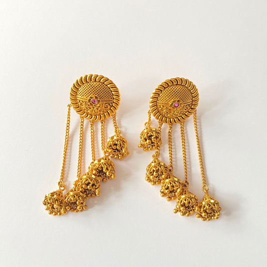 Gold Plated Temple Dangler Jhumka Earring