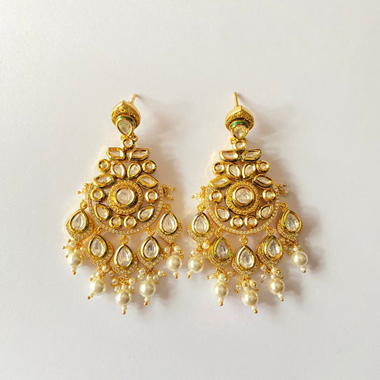 Gold Plated Kundan Drop Pearl Earring