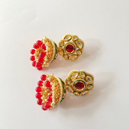 Kundan Ruby Jhumka Earring