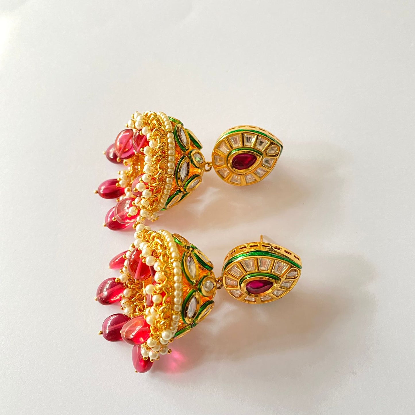 Gold Plated Kundan Ruby Jhumka