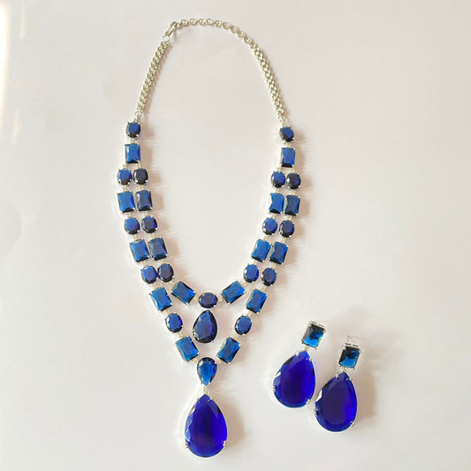 Blue Stone Double Line Necklace Set