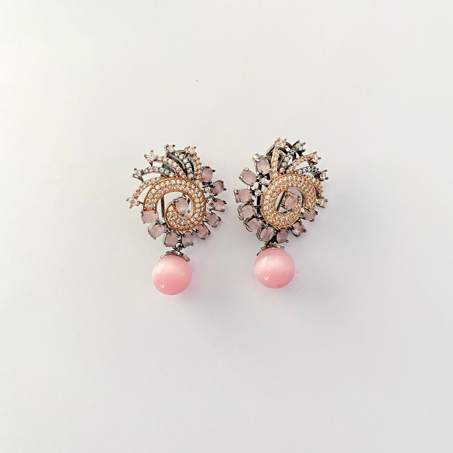 A.D Stone pink drop Victorian with Rose gold Stud Earring