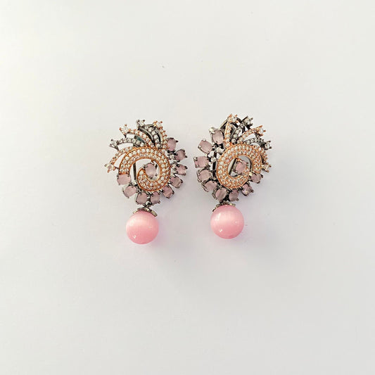 A.D Stone pink drop Victorian with Rose gold Stud Earring