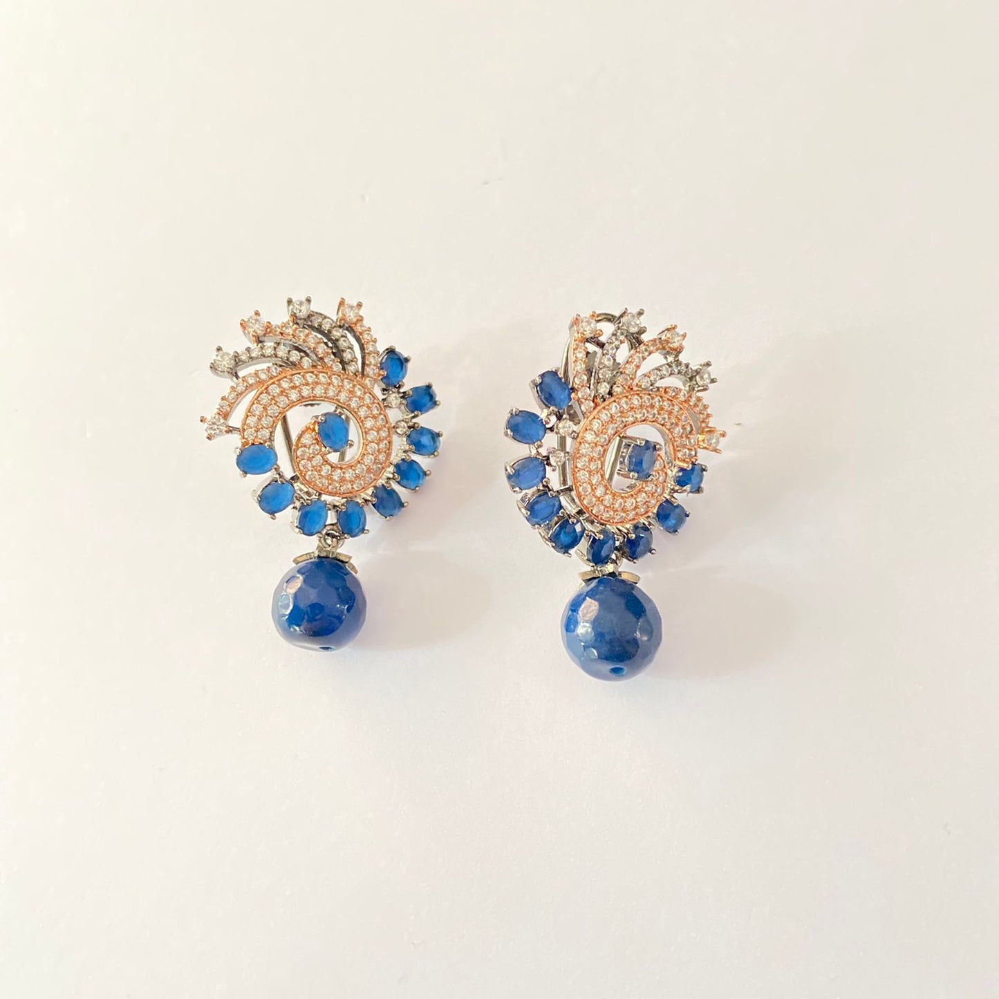 Blue Drop stone Rose Gold Victorian Polishing stud earring