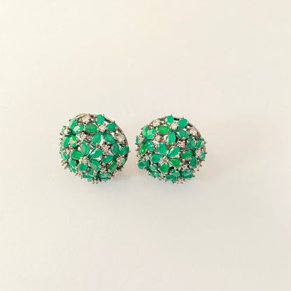 Western Green Stone Back Clip stud Earring