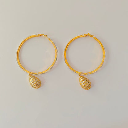 Western Stone Drop gold plated Big Hoop earring