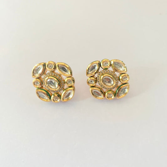 Trendy Kundan Square Gold Plated Stud Earring