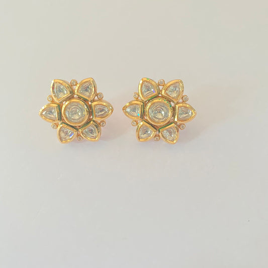 Small floral Kundan Gold Plated Stud Earring