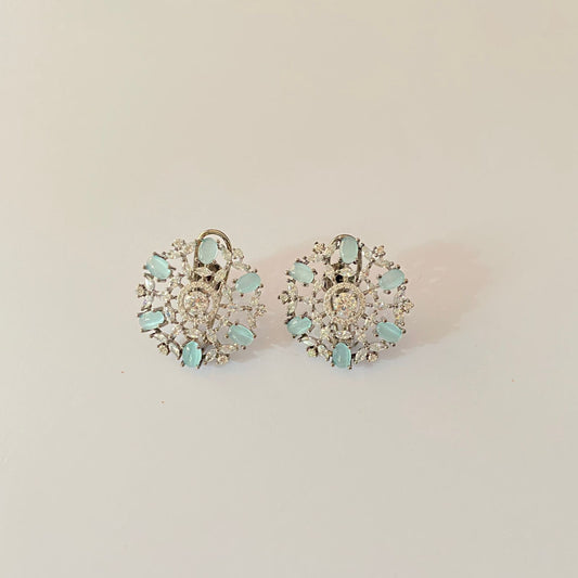 Aqua Stone Back Clip Victorian  Stud Earring