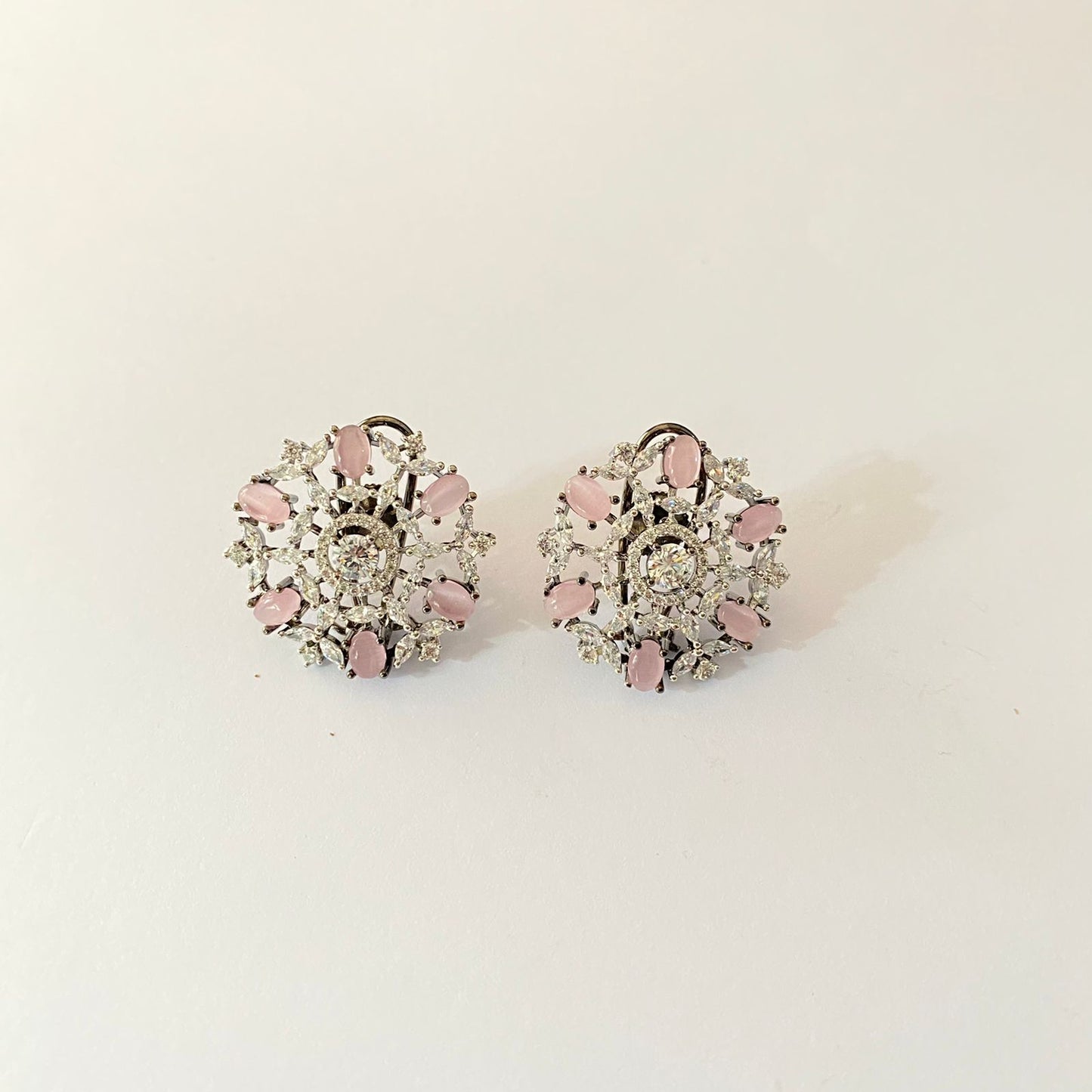 Stylish Pink Stone Back clip Victorian Stud  Earring