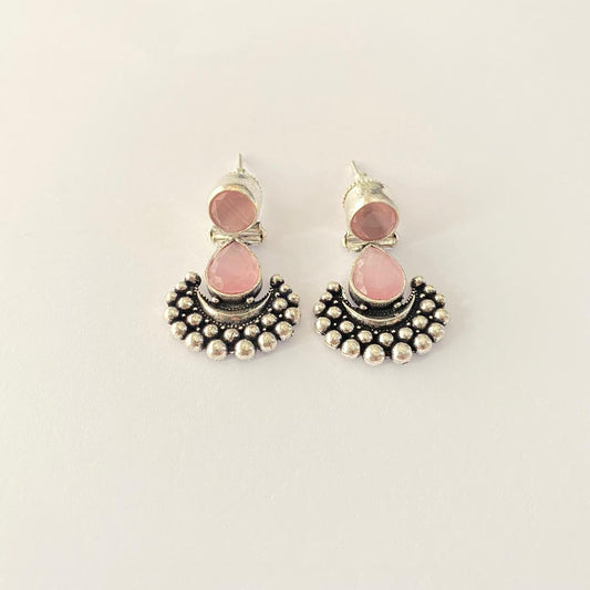 Black with rose quartz   Oxidized silver plated western Earring