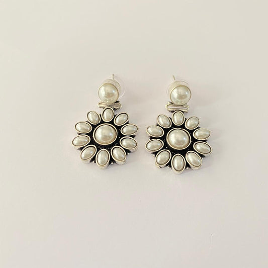 Pearl silver plated western Floral  Earring