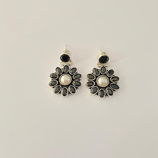 Black silver plated western Floral  Earring