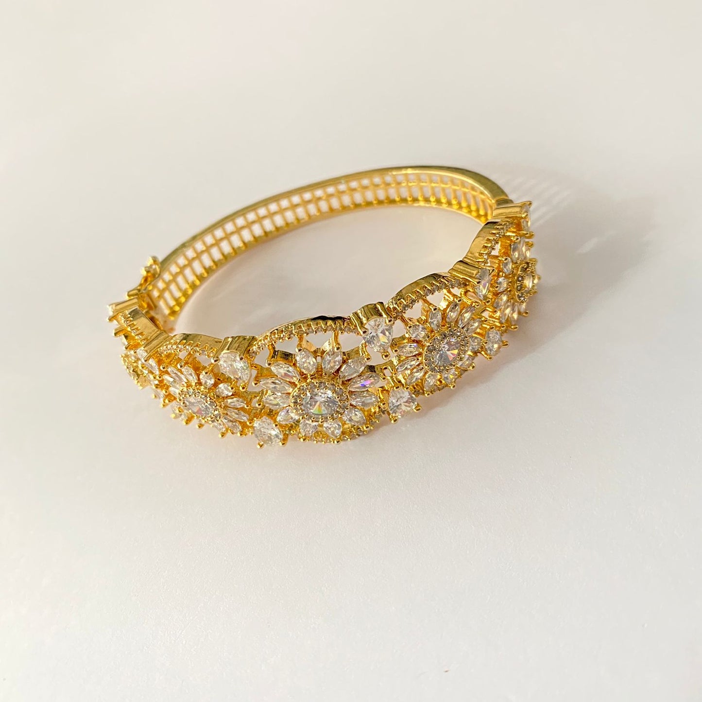 A.D Stone Gold Plated Openable Broad Bracelet