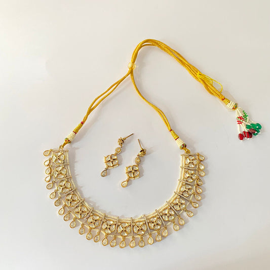 White Beads Polki Necklace Set.