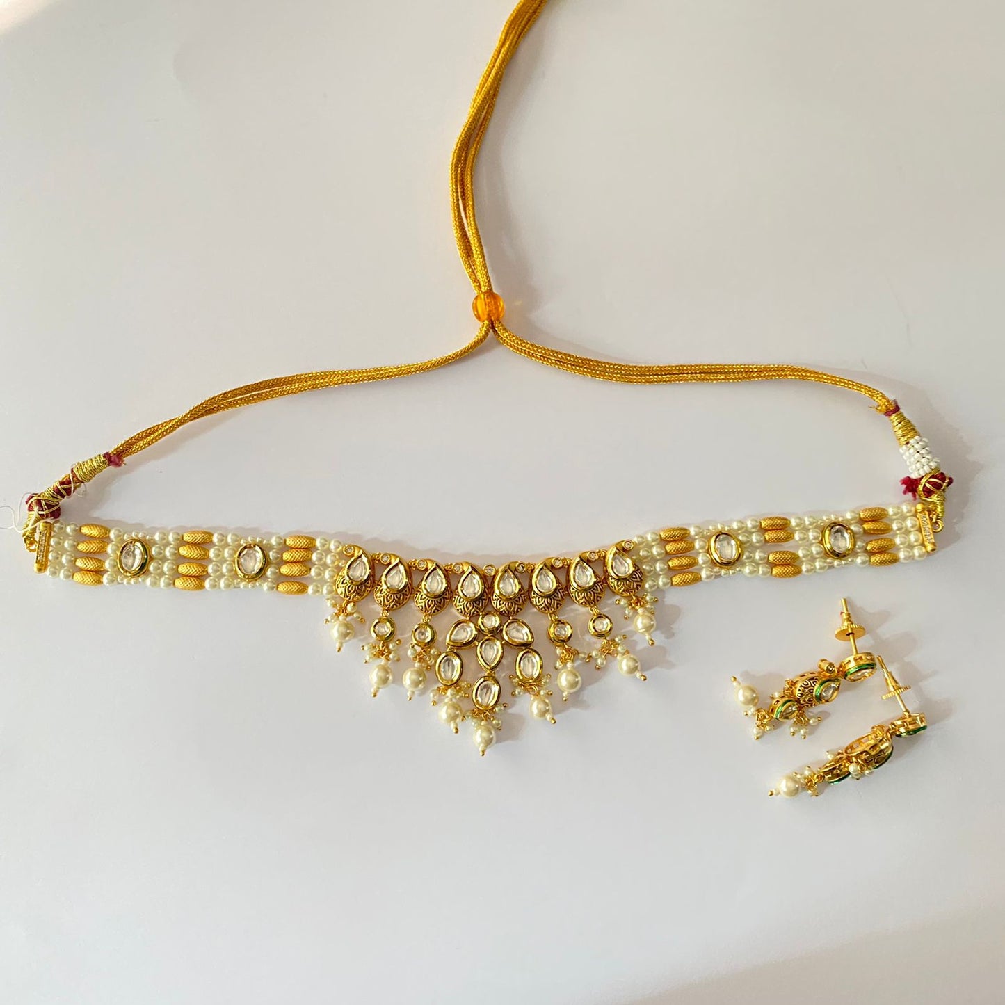 Gold Plated Polki Drop Pearl Choker Set