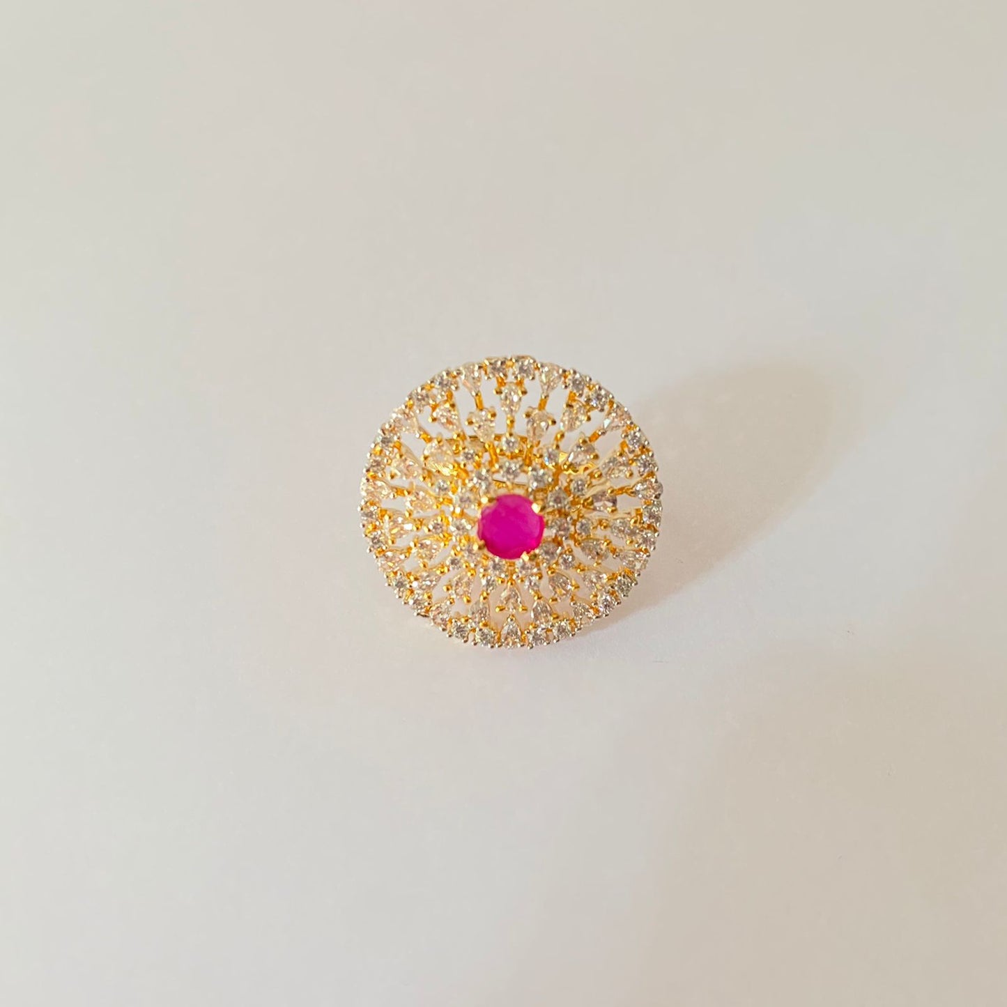 Diamond Gold Plated Ruby Stone Ring