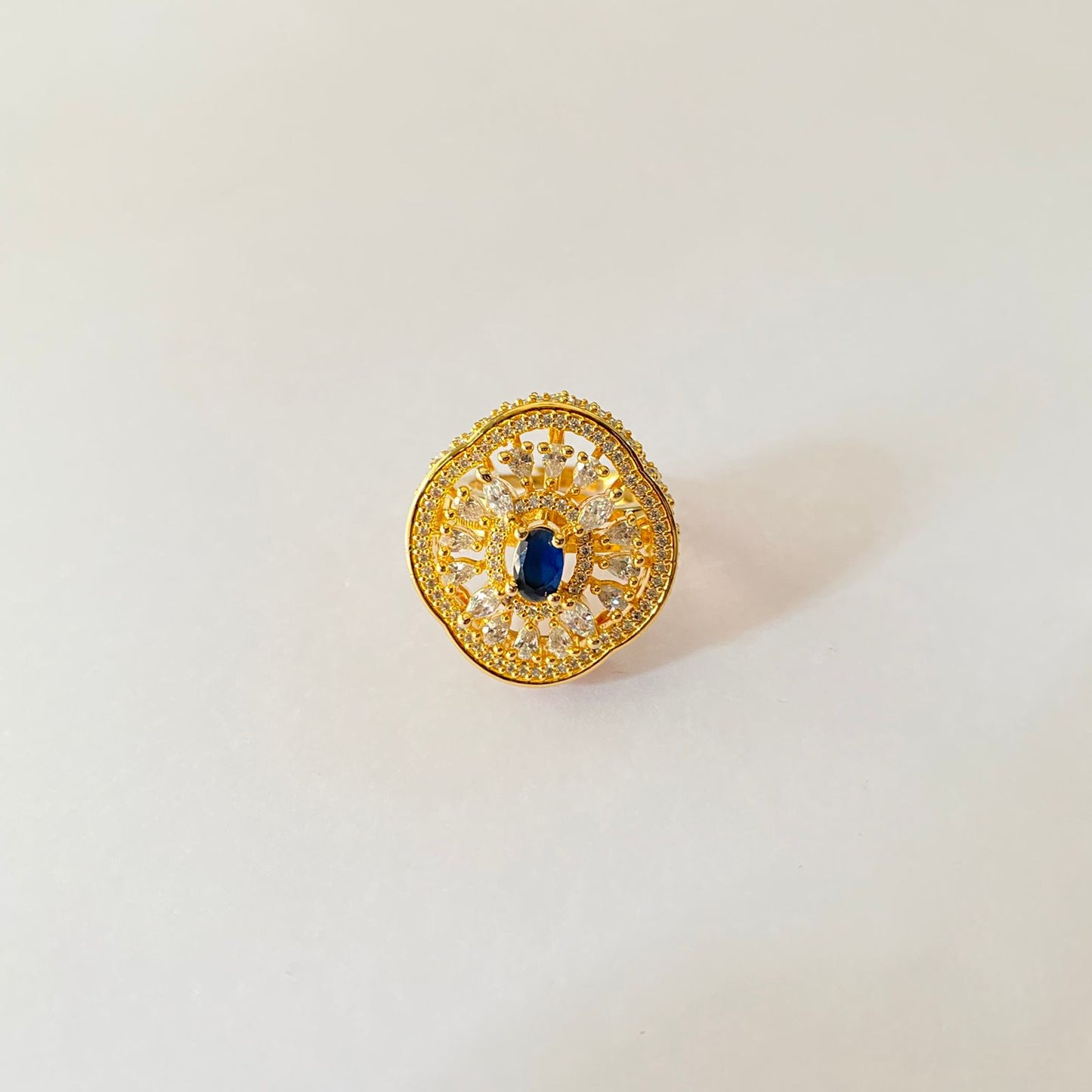 Blue Stone Gold Plated Diamond Ring