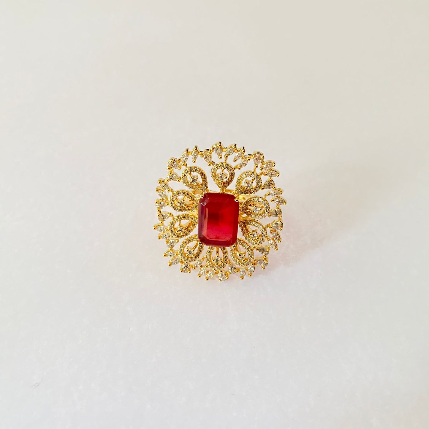 Ruby Stone Gold Plated Diamond Ring