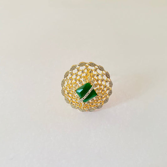 Gold Plated Diamond Green Stone Ring