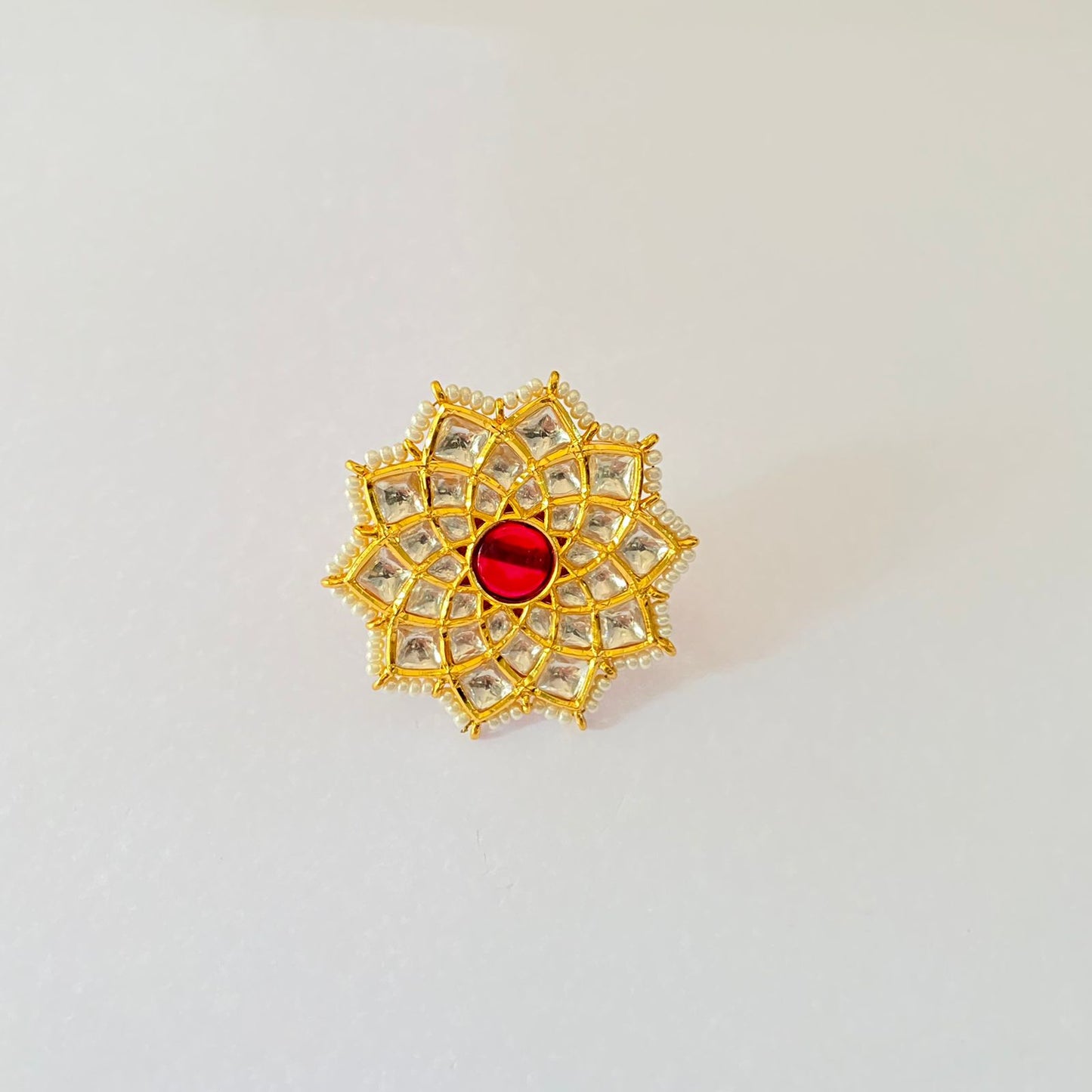 Gold Plated Ruby Stone Kundan Ring