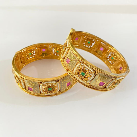 Gold Plated Emerald pink Traditional Bangle