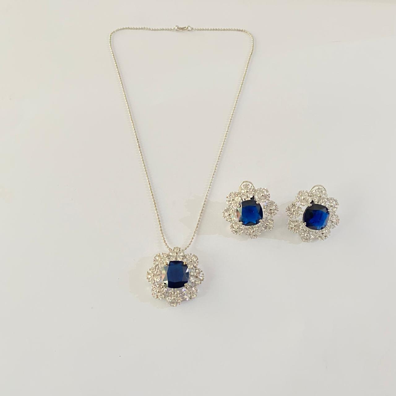 Blue Diamond Floral design  Pendant  Set