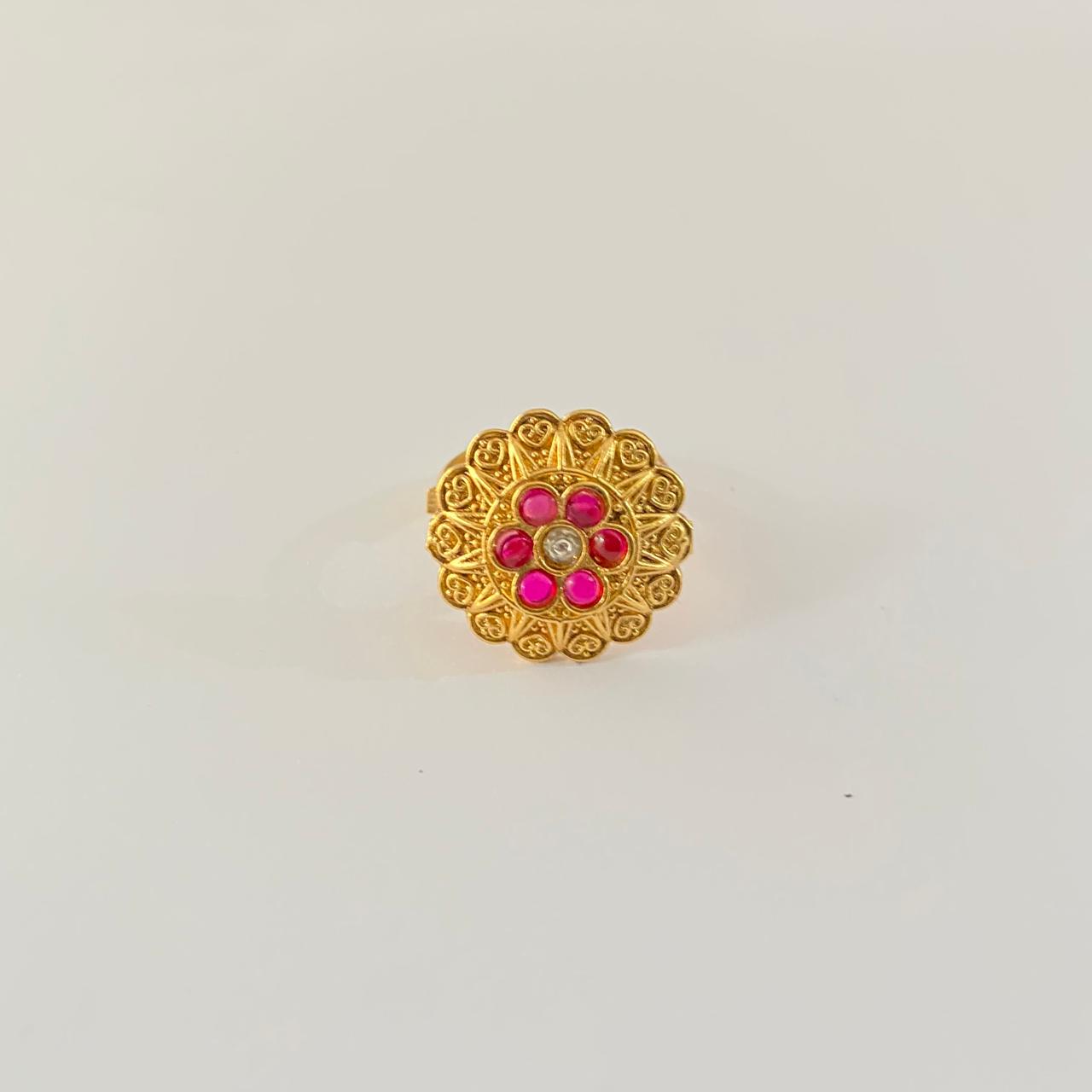 Pink Floral Gold Plated latest Design  Ring