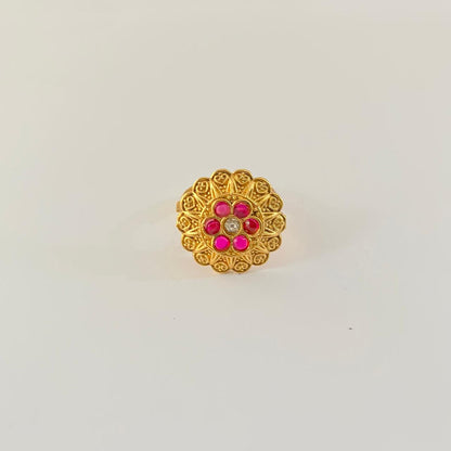 Pink Floral Gold Plated latest Design  Ring