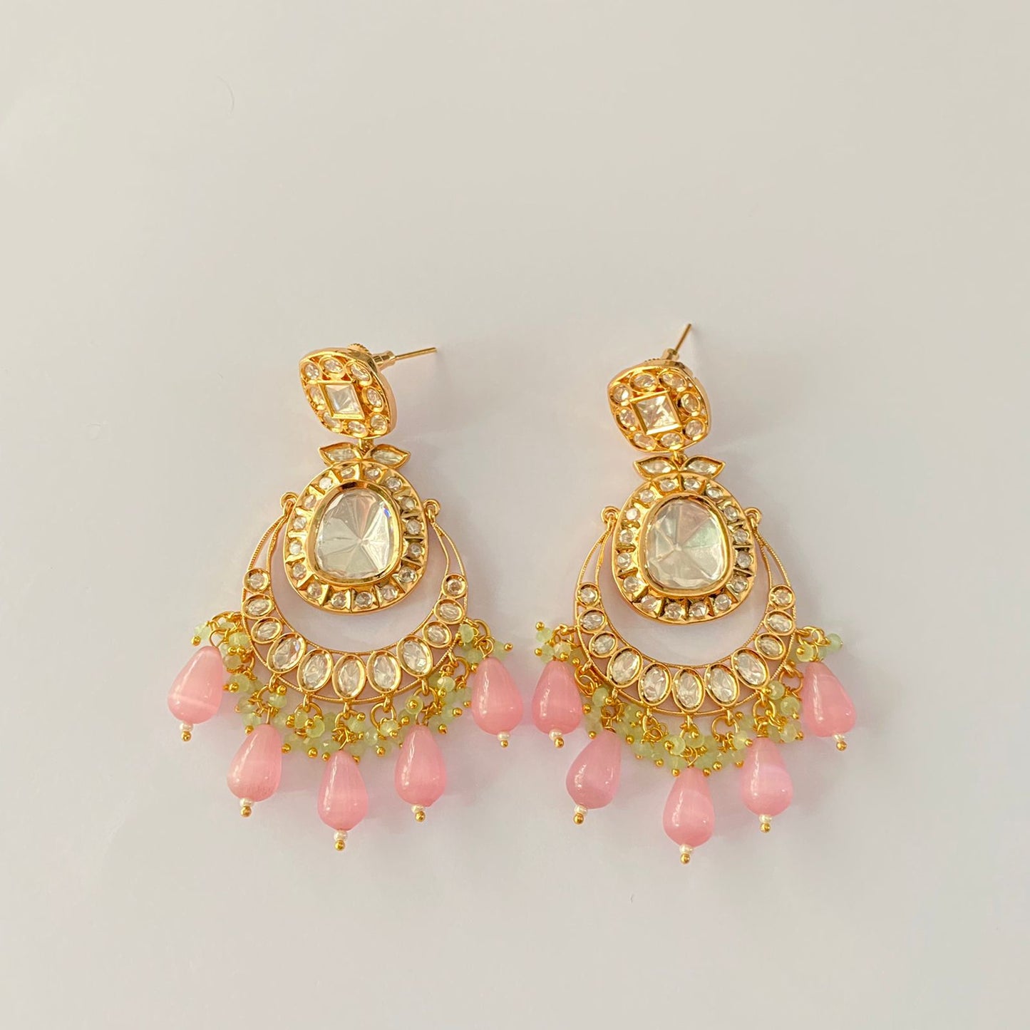 Gold Plated Polki Pink Drop Stone Earring