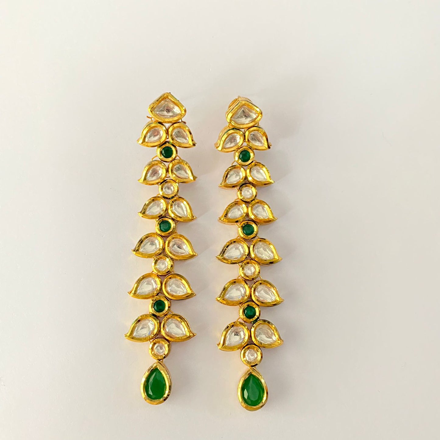 Gold Plated Kundan Long Green Earring