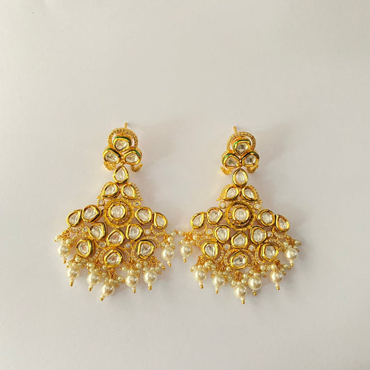 Gold Plated Kundan Drop Pearl Earring