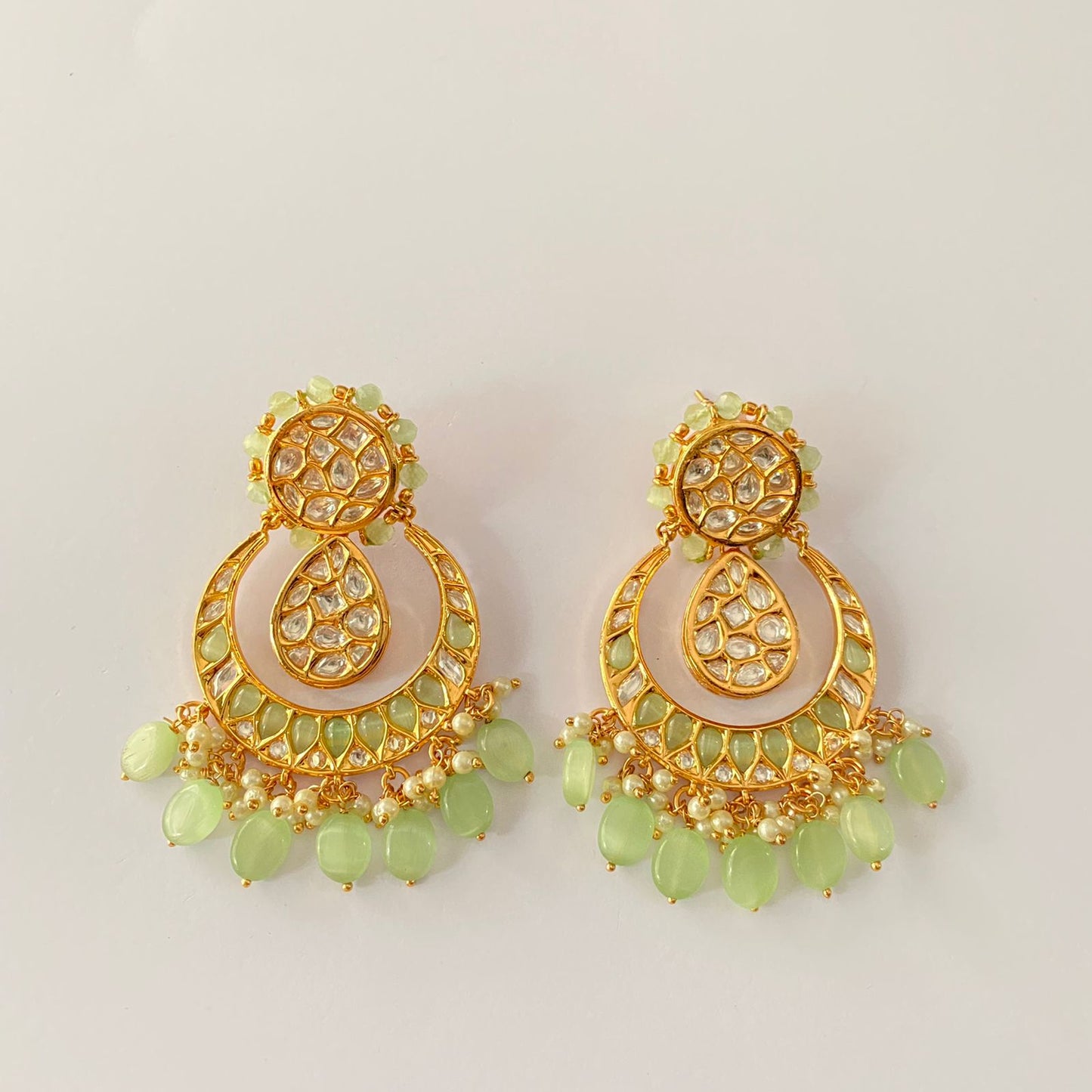 Gold Plated Kundan Mint Green Earring