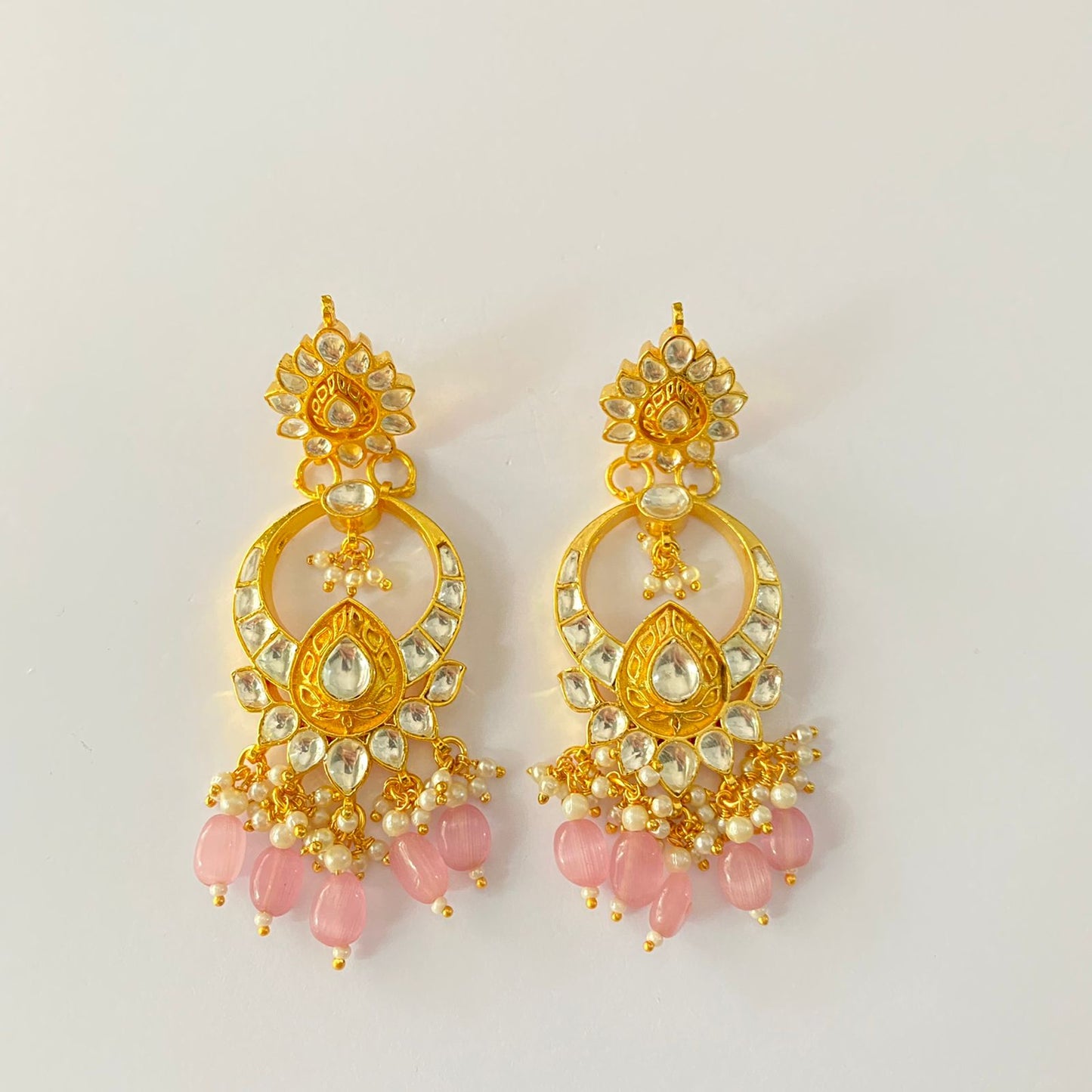 Pachi Kundan Gold Plated Drop Pink Earring