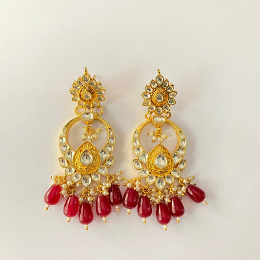 Ethnic Pachi Kundan Red Drop Dangler Earring