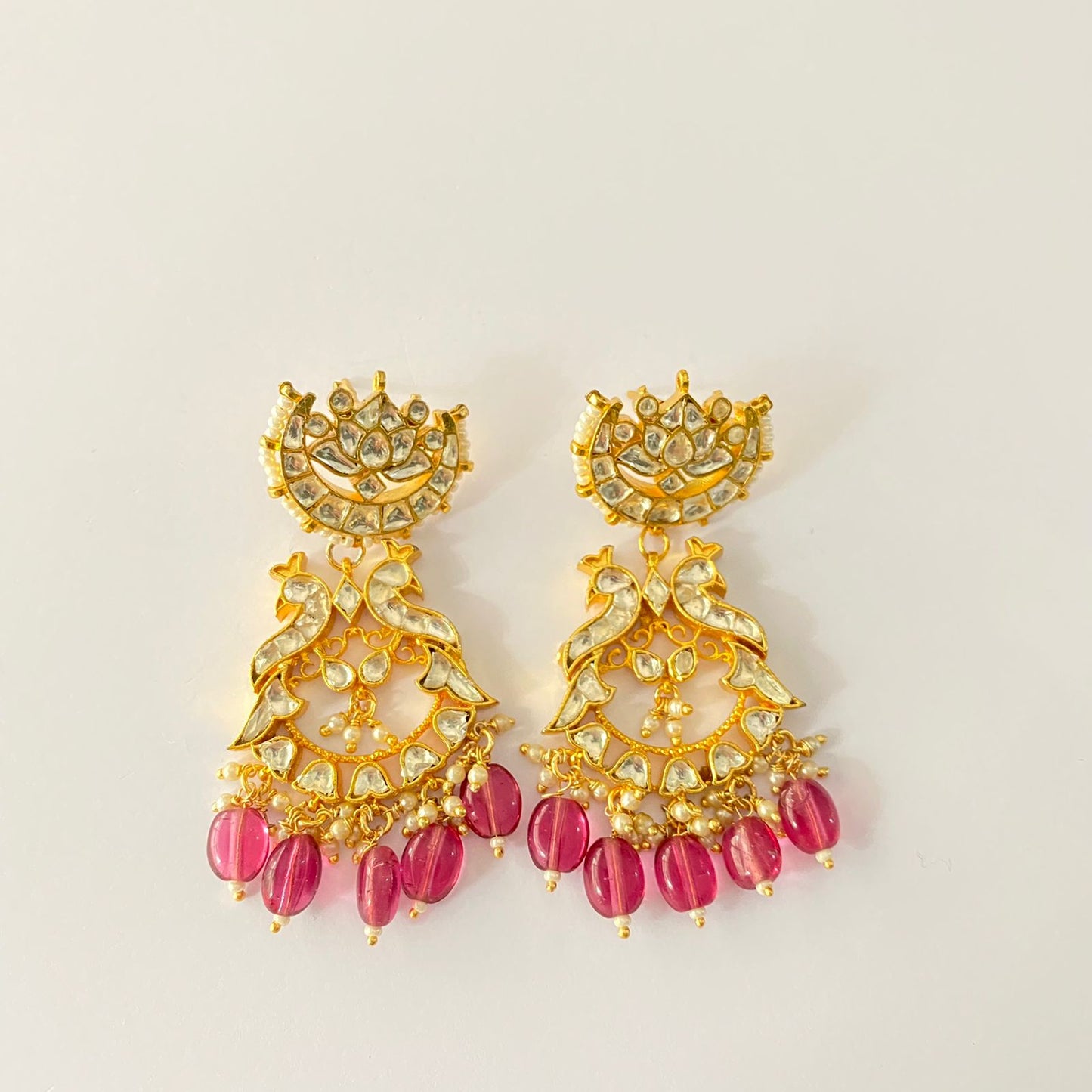 Gold Plated Pachi Kundan Pink Drop Dangler Earring