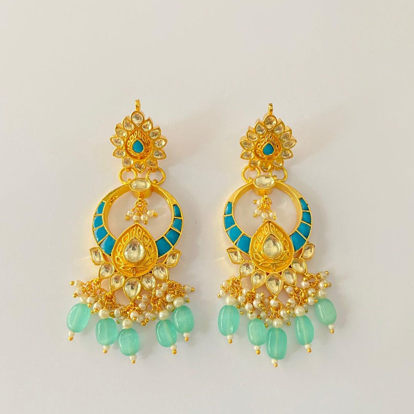 Ethnic pachi Kundan Blue Drop Earring.