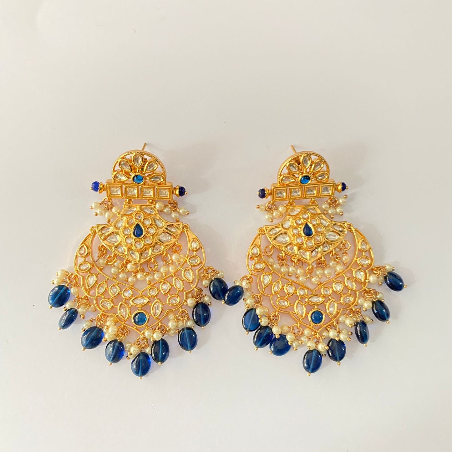 Traditional Dark Blue Drop Kundan Chandbali Earring.