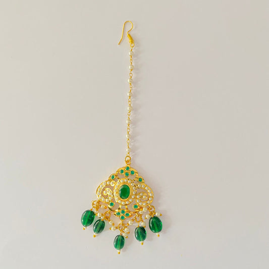 Green Stone Gold Plated jadau mangtika