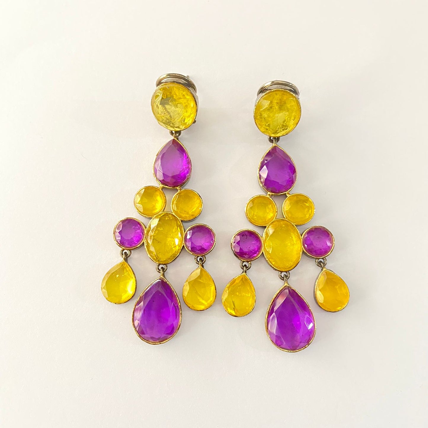 Yellow & purple  Stone Oxidized  long dangler Earring