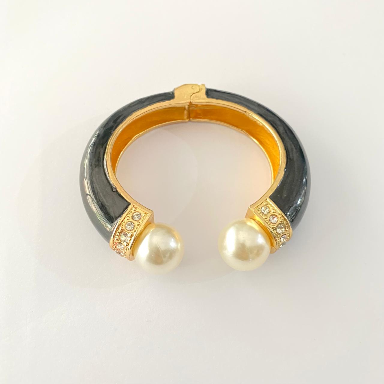 Black Gold Plated Diamond With Pearl Bracelet Kada