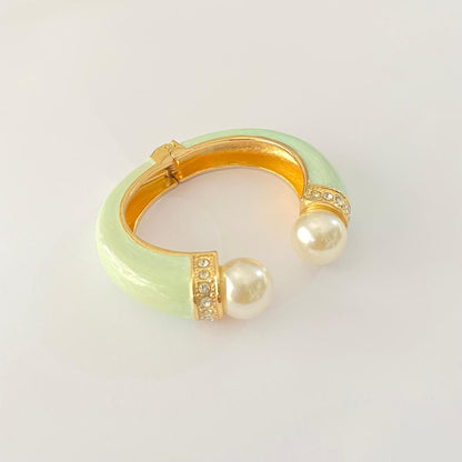 Mint Green Gold Plated With Pearl Kada Bracelet