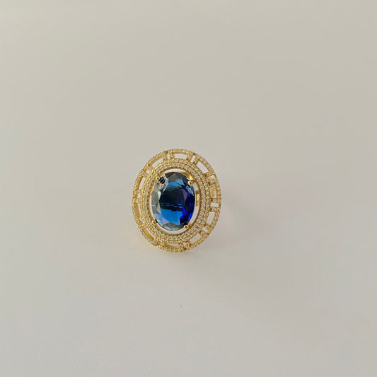 Dark Blue A.d stone Adjustable Ring